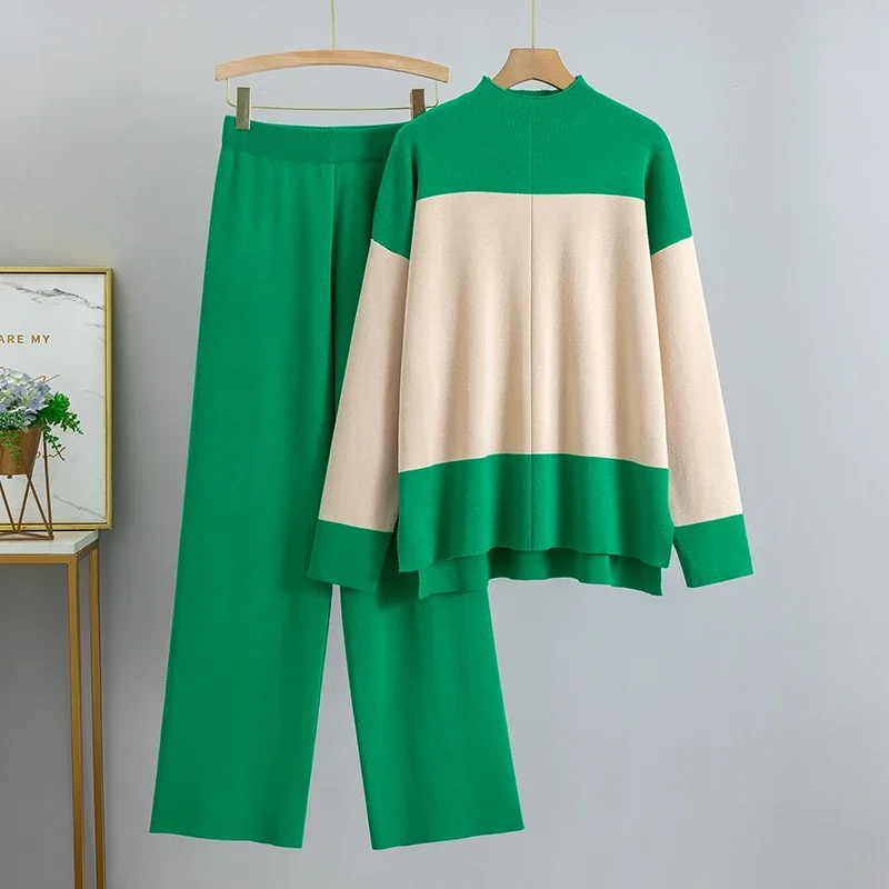 Splicing Designer 2 Pieces Sets Womens Sweater Tracksuits Turtleneck Sweater + Wide Leg Pants Trousers Suits Temperament N713
Splicing Designer 2 Pieces Sets Womens Sweater Tracksuits Turtleneck Sweater + Wide Leg Pants Trousers Suits Temperament N713