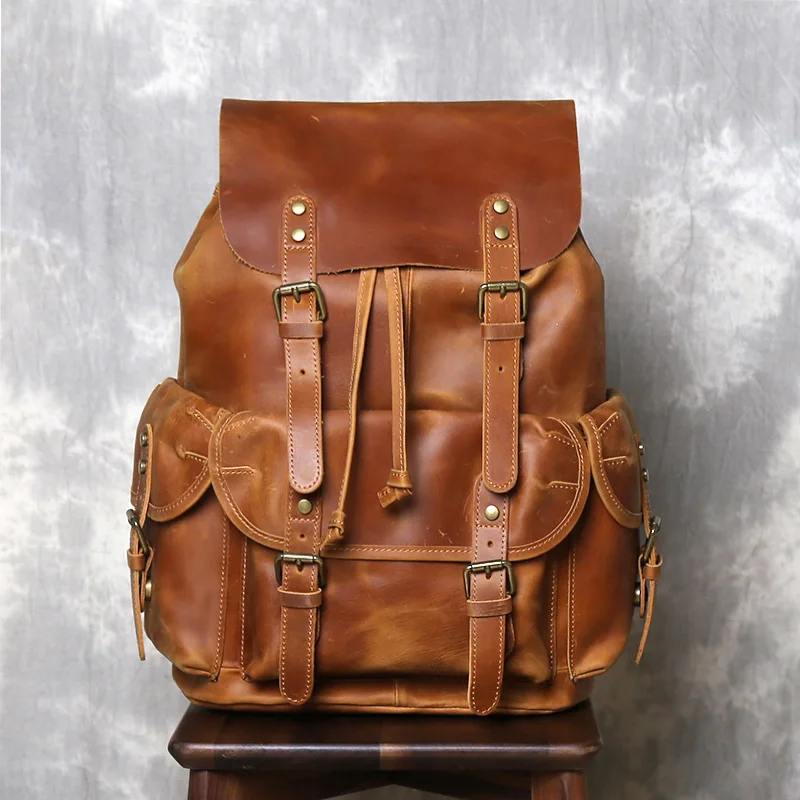 Retro Crazy Horse Leather Backpack for Mens Casual British Trendy Layer Cowhide Backpack Simple Drawstring Leather Computer Bag
Retro Crazy Horse Leather Backpack for Mens Casual British Trendy Layer Cowhide Backpack Simple Drawstring Leather Computer Bag