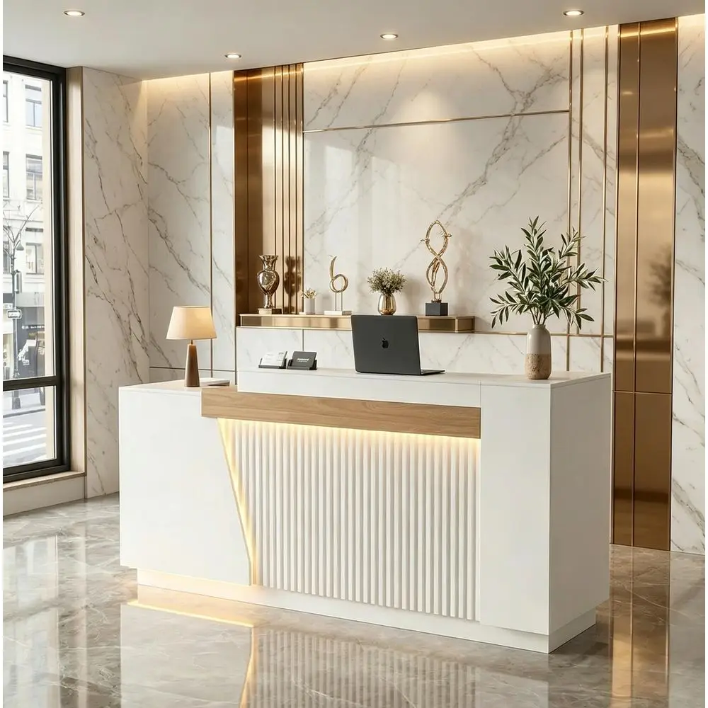 Modern Front Desk Reception Counter,Commercial Reception Room Tables with Builtin Outlets,Combination Lock Drawers, LED Lights
Modern Front Desk Reception Counter,Commercial Reception Room Tables with Builtin Outlets,Combination Lock Drawers, LED Lights
