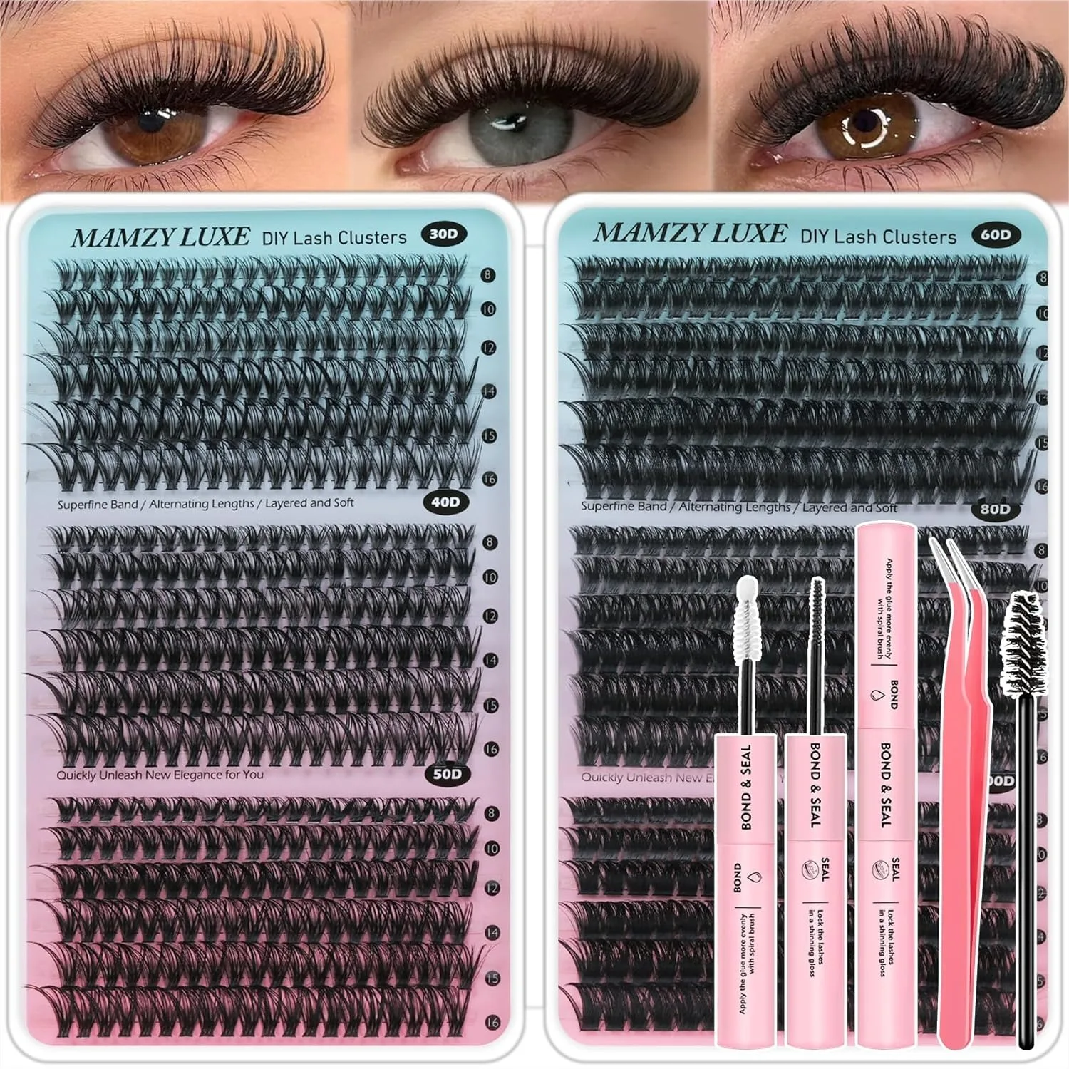 708Pcs Lash Clusters Kit 30D-100D Individual Cluster Eyelash Extensions 10-16mm 6 Styles with Bond, Seal & Tweezers for Natural
708Pcs Lash Clusters Kit 30D-100D Individual Cluster Eyelash Extensions 10-16mm 6 Styles with Bond, Seal & Tweezers for Natural