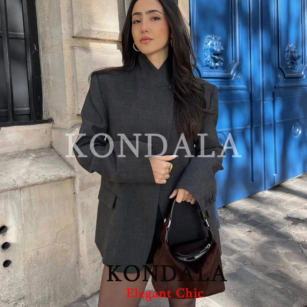 Женский трендовый блейзер KONDALA с одной пуговицей, полувысоким воротником, модный, элегантный, для работы и повседневной носки, весна-осень 2026
Женский трендовый блейзер KONDALA с одной пуговицей, полувысоким воротником, модный, элегантный, для работы и повседневной носки, весна-осень 2026