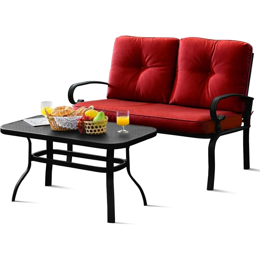 Patio Loveseat with Table Set, 2 Seat Cushioned Sofa with Coffee Table, Patio Conversation Sofa Set with Rustproof Frame, 2 Pie 
Patio Loveseat with Table Set, 2 Seat Cushioned Sofa with Coffee Table, Patio Conversation Sofa Set with Rustproof Frame, 2 Pie
