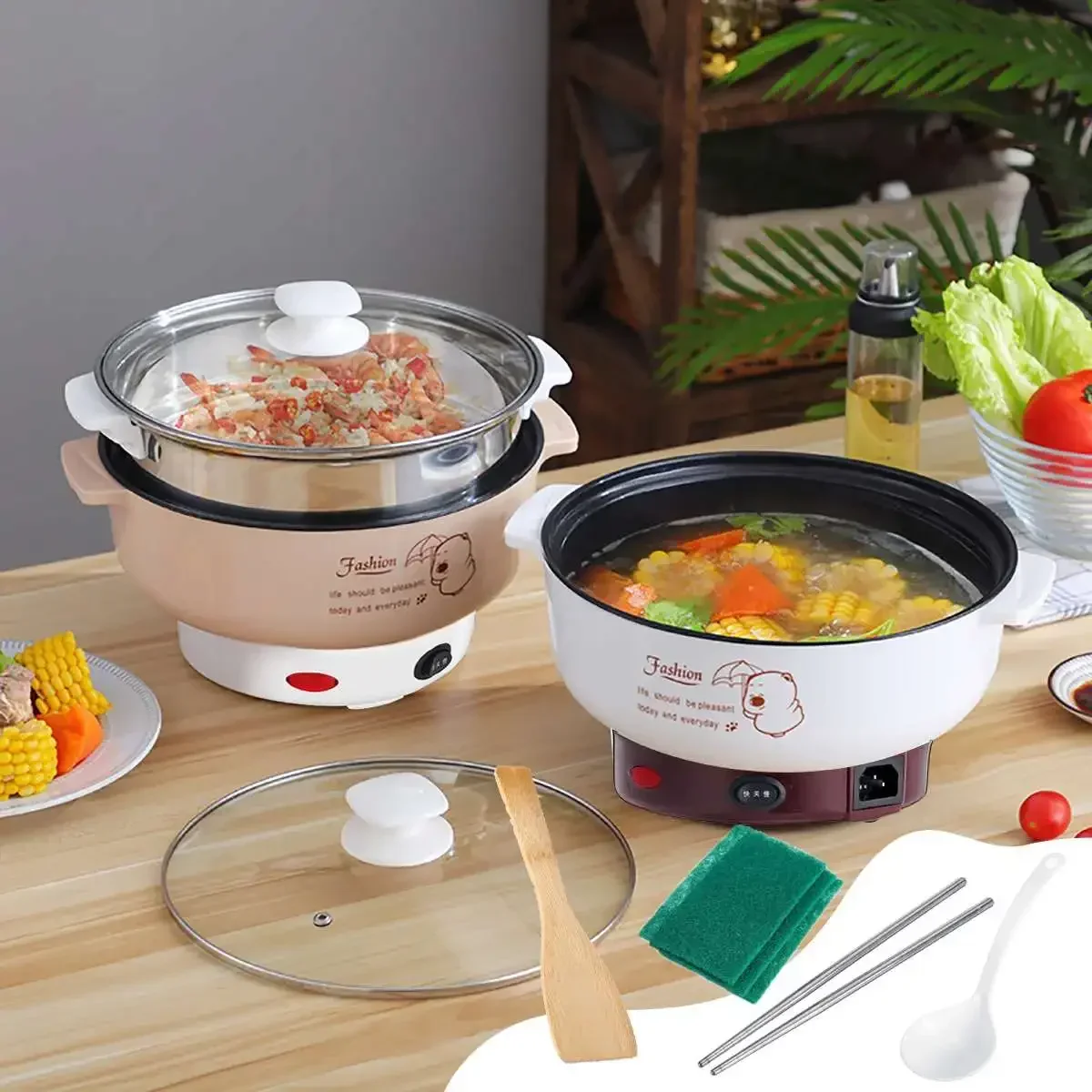 220V Mini Rice Cooker Electric cooker Multi Electric Cooking Machine Single Double Layer HotPot Rice Cooker Non-stick pan 1000W