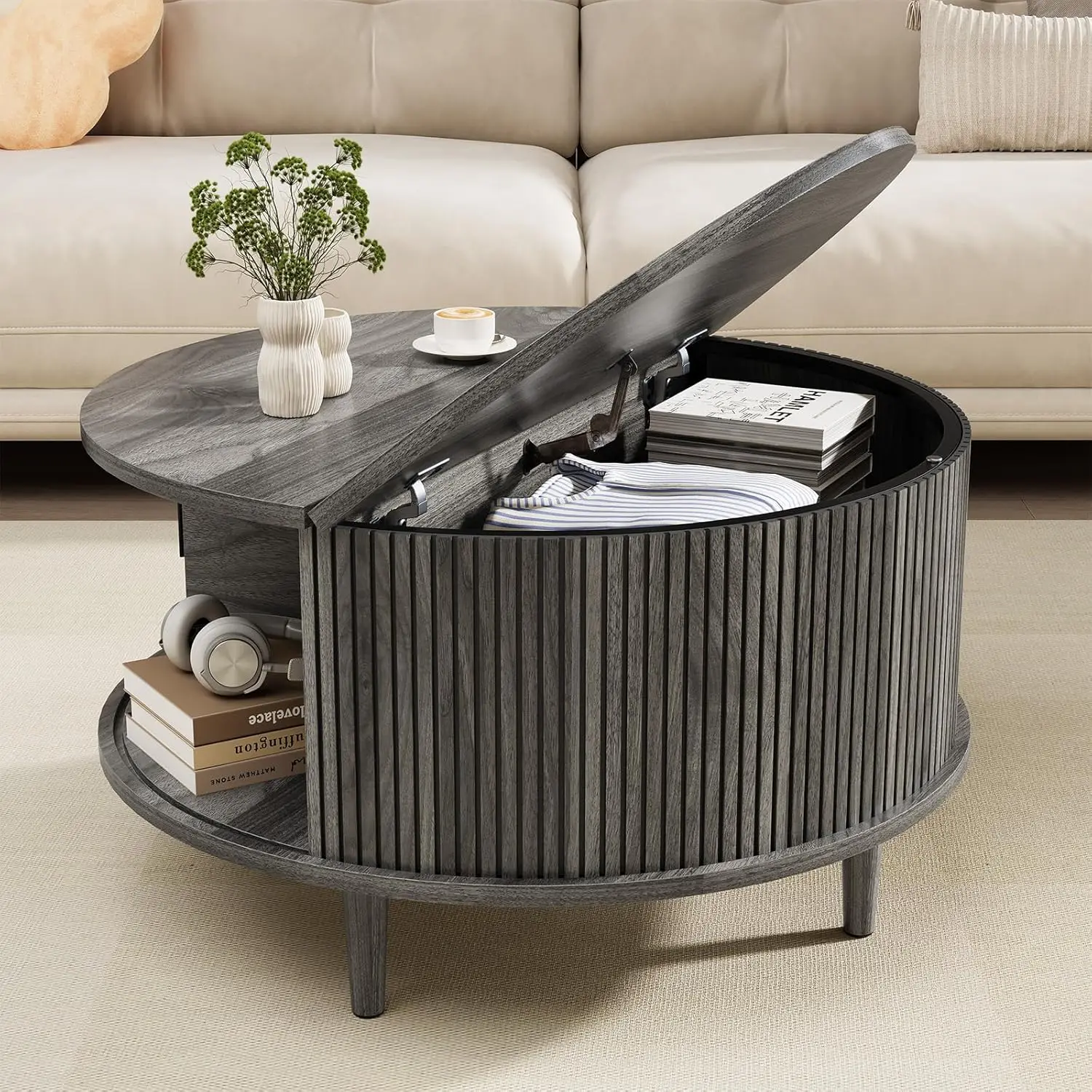 Round Coffee Table with Storage, Mid Century Modern Coffee Table, Fluted Dining Table with Sliding Door, Customized
Round Coffee Table with Storage, Mid Century Modern Coffee Table, Fluted Dining Table with Sliding Door, Customized