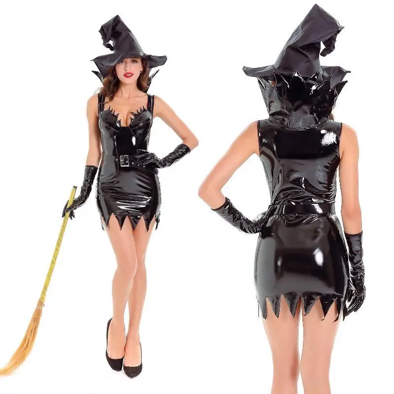 Halloween Witch Costume Short Bright Leather Role-playing Outfit Performance Gift Women's Faux Leather Bright Stage Costume
Halloween Witch Costume Short Bright Leather Role-playing Outfit Performance Gift Women's Faux Leather Bright Stage Costume