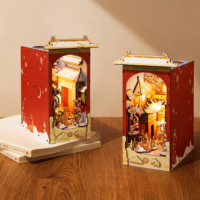 DIY Wooden Book Nook Shelf Insert Miniature Building Kits Snow of Forbidden City Bookshelf with LED Lights Bookends Friends Gift
DIY Wooden Book Nook Shelf Insert Miniature Building Kits Snow of Forbidden City Bookshelf with LED Lights Bookends Friends Gift
