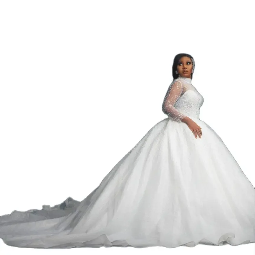 Customized Luxious Beads Pearls Ballgown Wedding Dress Sweep Train Illsion Long Sleeves Robe De Mariage African Plus Size Bri
Customized Luxious Beads Pearls Ballgown Wedding Dress Sweep Train Illsion Long Sleeves Robe De Mariage African Plus Size Bri