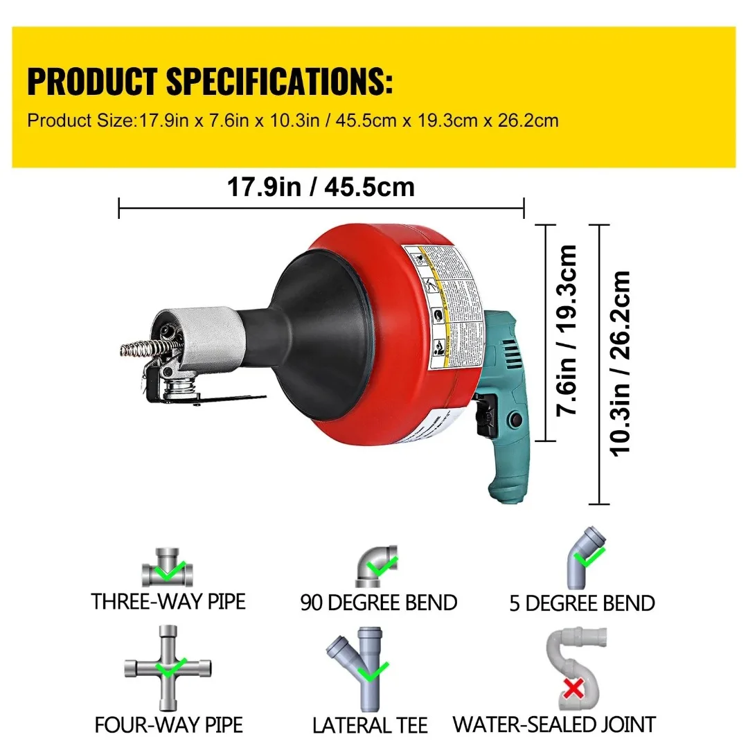 20-65mm Manual Pipe Unblocker Kitchen Sink Toilet Sewer Dredge Cleaning Clogs Machine 8M Handheld Electric Drain Cleaner
20-65mm Manual Pipe Unblocker Kitchen Sink Toilet Sewer Dredge Cleaning Clogs Machine 8M Handheld Electric Drain Cleaner