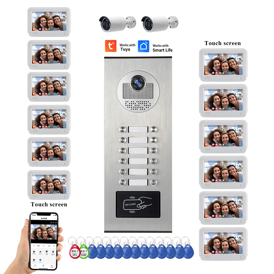 12 Buttons 7 Inch IPS Touch Screen WIFI 1080P AHD Video Door Phone with Multi Languages Choosing RFID Card Unlock for Security
12 Buttons 7 Inch IPS Touch Screen WIFI 1080P AHD Video Door Phone with Multi Languages Choosing RFID Card Unlock for Security