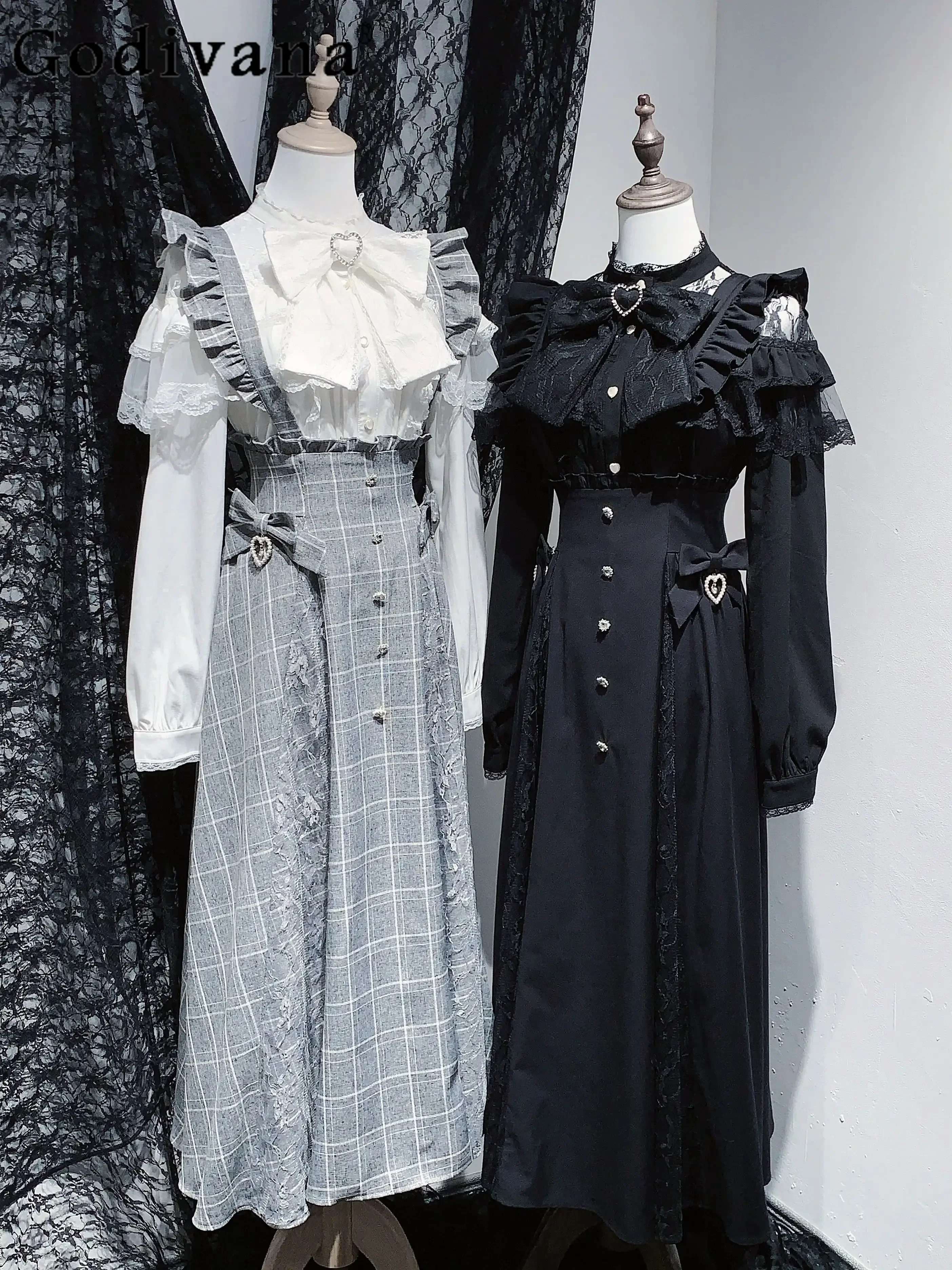 Japanese Mine Series Mass-produced Lolita Skirt Women's High Waist Slim Gray Plaid Skirt Women's Lace Bow Long-sleeved Shirt
Japanese Mine Series Mass-produced Lolita Skirt Women's High Waist Slim Gray Plaid Skirt Women's Lace Bow Long-sleeved Shirt