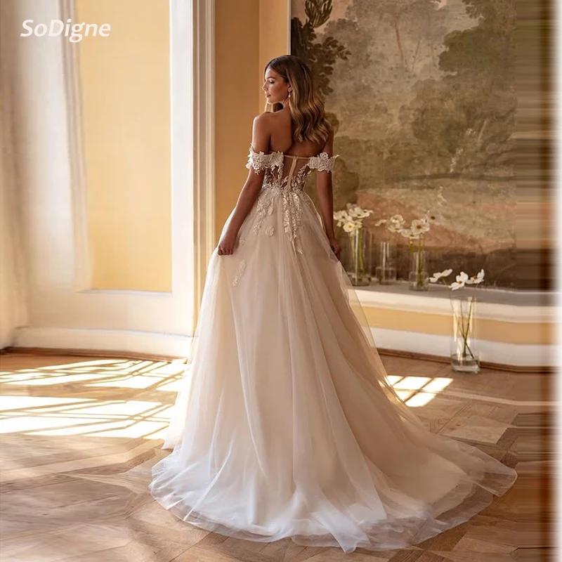 SoDigne A-line Wedding Dress Off Shoulder Tulle Lace Appliques Bride Dresses Long Beach Bridal Gowns Robe De Mairee Customized
SoDigne A-line Wedding Dress Off Shoulder Tulle Lace Appliques Bride Dresses Long Beach Bridal Gowns Robe De Mairee Customized