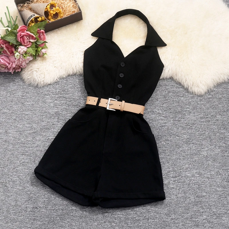 Summer Women's Jumpsuit Fashion Halter Lapel Single Breasted Cummuting Cuff Shorts with Belt Versatile Women's Clothing
Summer Women's Jumpsuit Fashion Halter Lapel Single Breasted Cummuting Cuff Shorts with Belt Versatile Women's Clothing