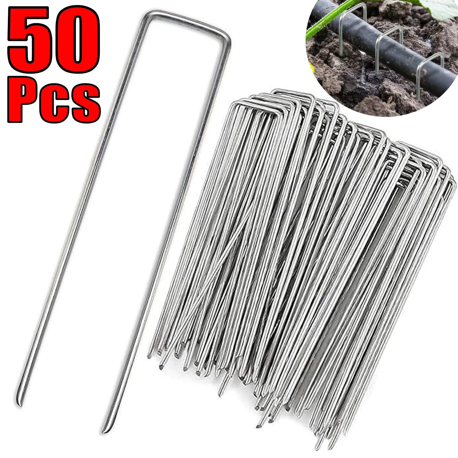 50Pcs Garden Pegs U-shaped Ground Pegs Heavy Duty Metal Pins Landscape Spikes Duty Yard Lawn Tent Stakes Securing Ground Staple
50Pcs Garden Pegs U-shaped Ground Pegs Heavy Duty Metal Pins Landscape Spikes Duty Yard Lawn Tent Stakes Securing Ground Staple