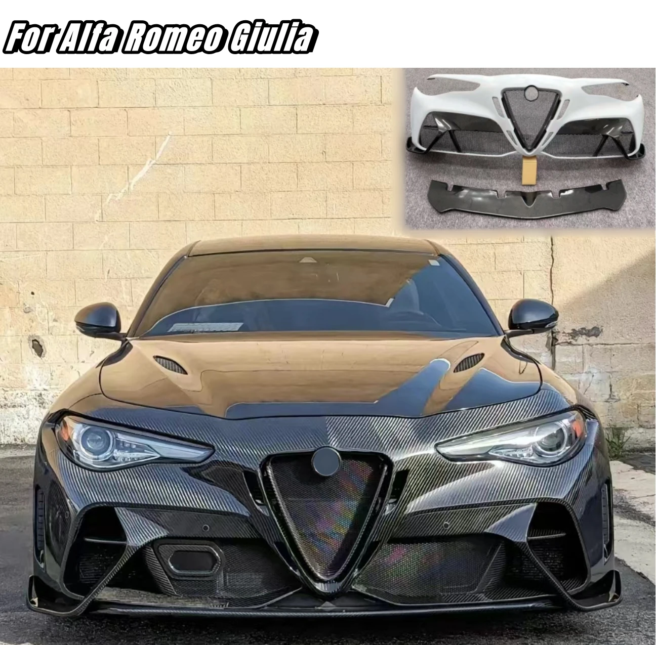 Carbon Front Bumper Fits for Alfa Romeo Giulia Quadrifoglio Upgrade Bumper Car Part 2016-2023.
Carbon Front Bumper Fits for Alfa Romeo Giulia Quadrifoglio Upgrade Bumper Car Part 2016-2023.