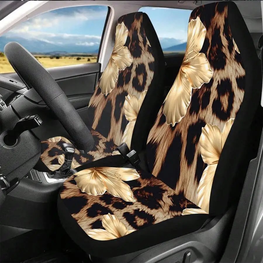 Two Piece Leopard Print Front Seat Covers With Floral Pattern For Most Cars
Two Piece Leopard Print Front Seat Covers With Floral Pattern For Most Cars
