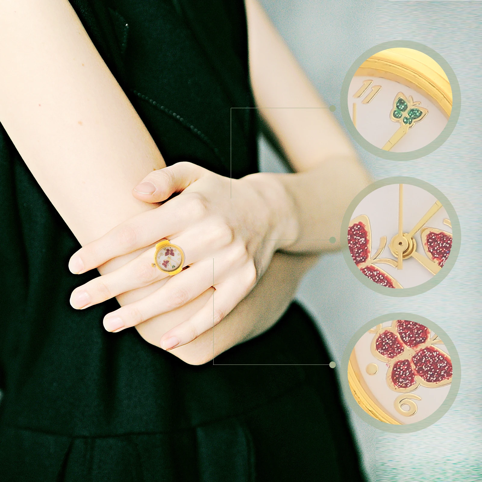 Red Butterfly Ring Watch Golden Women Students Fashion Decorative Watches Retro Exquisite Jewelry Wear-resistant Clock
Red Butterfly Ring Watch Golden Women Students Fashion Decorative Watches Retro Exquisite Jewelry Wear-resistant Clock