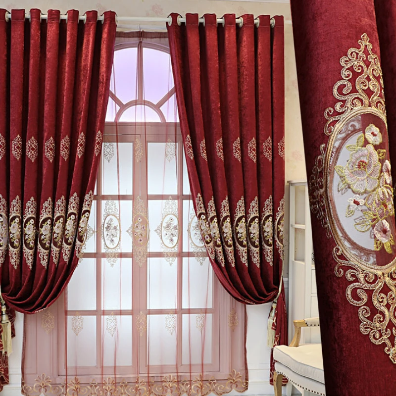 European and American Chenille Embroidery Curtains for Living Room Bedroom Dining Room Luxury Red Hollow Out Thickened Blackout
European and American Chenille Embroidery Curtains for Living Room Bedroom Dining Room Luxury Red Hollow Out Thickened Blackout