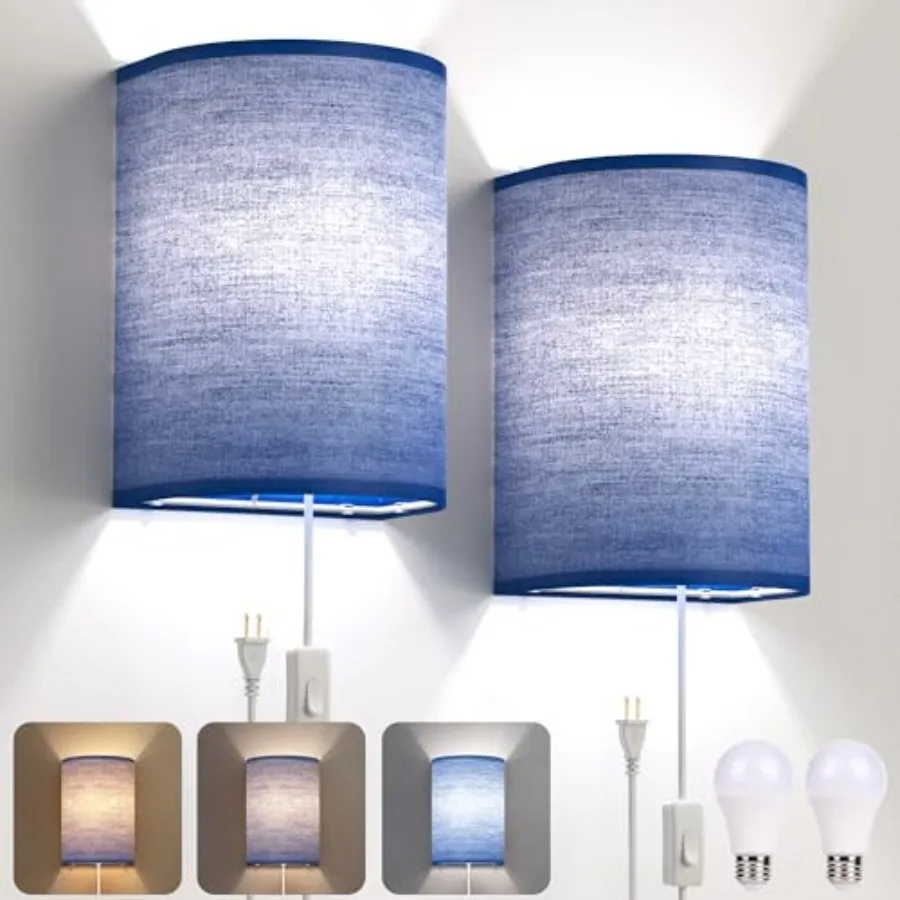 Plug in Wall Sconces Set of Two: Wall Lights with On/Off Switch - Stepless Color Temperature Wall Mount Lamps - Fabric Linen Wa
Plug in Wall Sconces Set of Two: Wall Lights with On/Off Switch - Stepless Color Temperature Wall Mount Lamps - Fabric Linen Wa