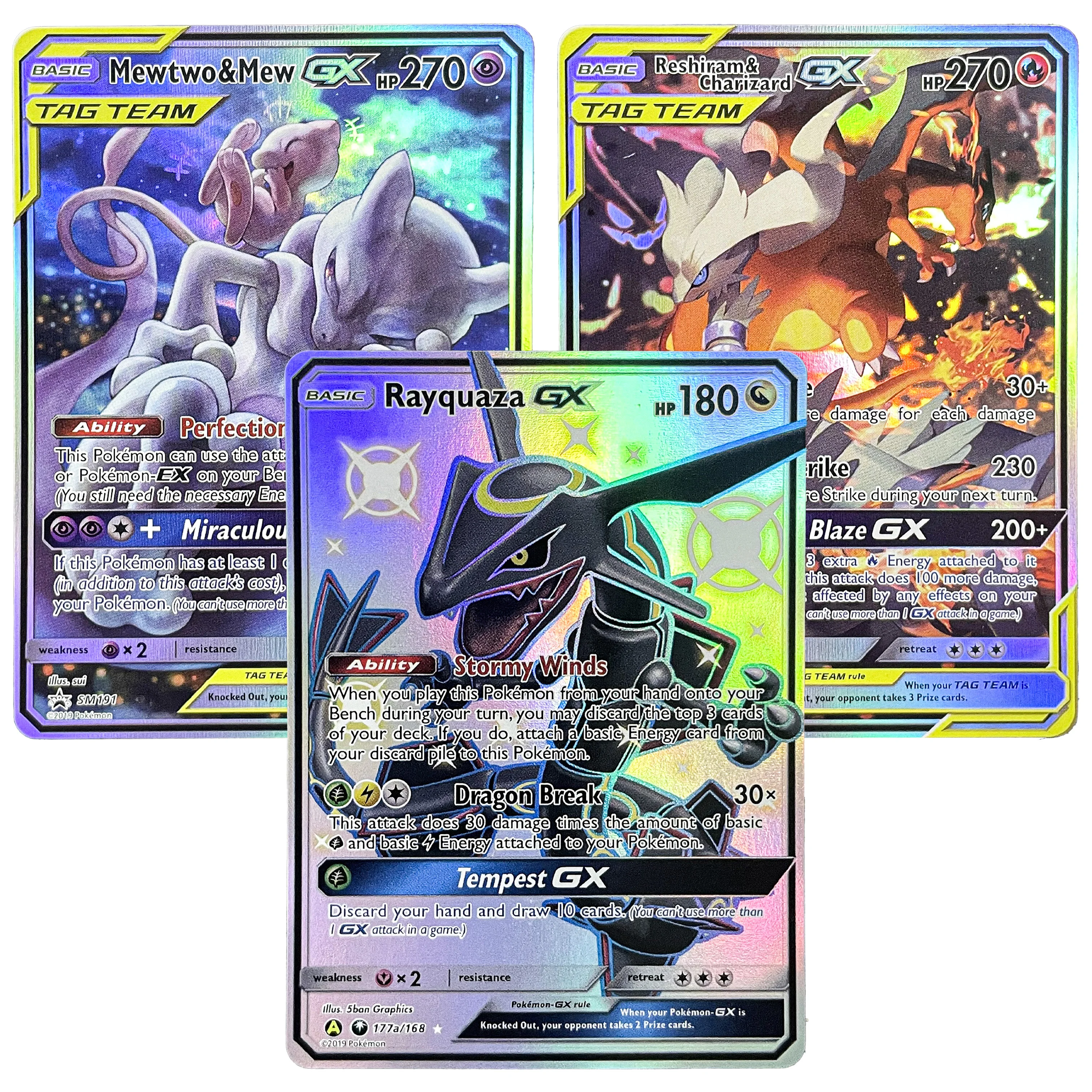 PTCG GX Full Art Rainbow Holo Cards Mewtwo & Mew Reshiram Charizard TAG TEAM Shiny Rayquaza Proxy Cards for Collection Gifts
PTCG GX Full Art Rainbow Holo Cards Mewtwo & Mew Reshiram Charizard TAG TEAM Shiny Rayquaza Proxy Cards for Collection Gifts
