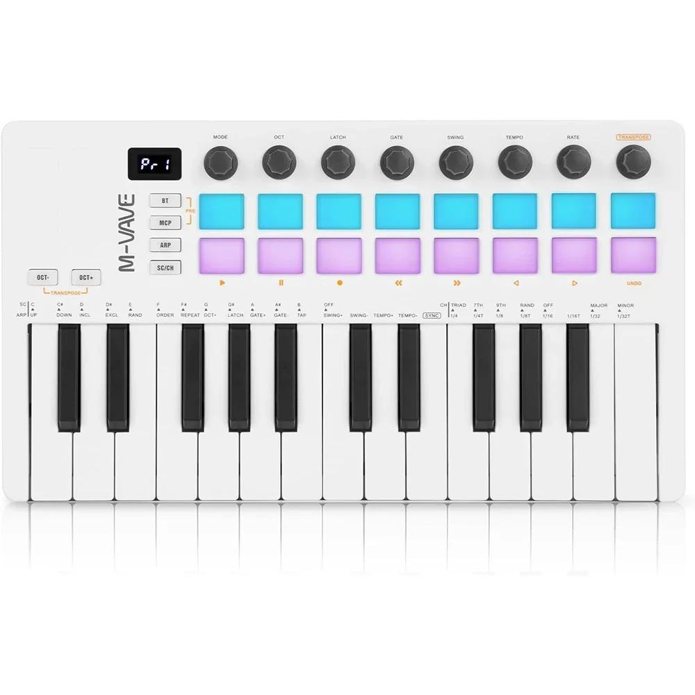 M-WAVE 25 Key USB MIDI Keyboard Controller With 16 Backlit Drum Pads Bluetooth Semi Weighted Professional Dynamic Keybed
M-WAVE 25 Key USB MIDI Keyboard Controller With 16 Backlit Drum Pads Bluetooth Semi Weighted Professional Dynamic Keybed