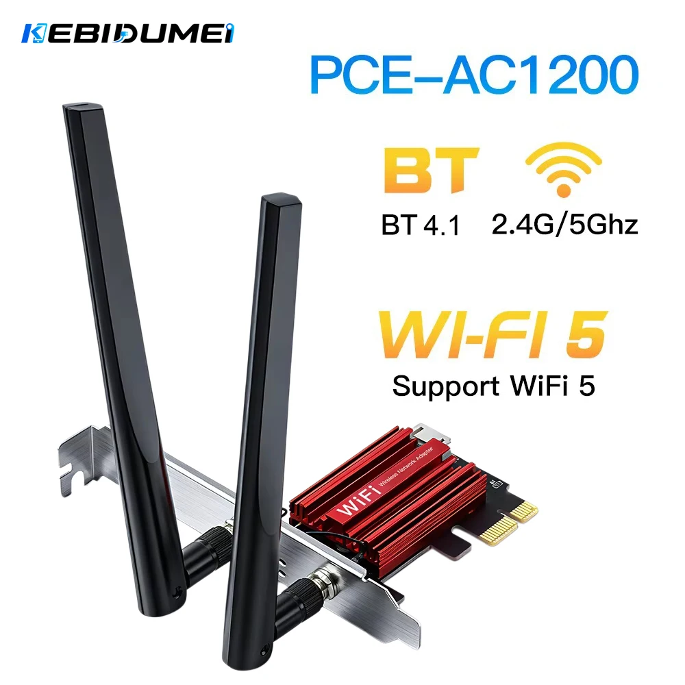 KEBIDUMEI WiFi 5 PCIE WiFi Adapter 1200Mbps Wireless Network Card Dual Band 2.4G/5GHz 802.11AC For Bluetooth 4.1 Windows 10/11
KEBIDUMEI WiFi 5 PCIE WiFi Adapter 1200Mbps Wireless Network Card Dual Band 2.4G/5GHz 802.11AC For Bluetooth 4.1 Windows 10/11