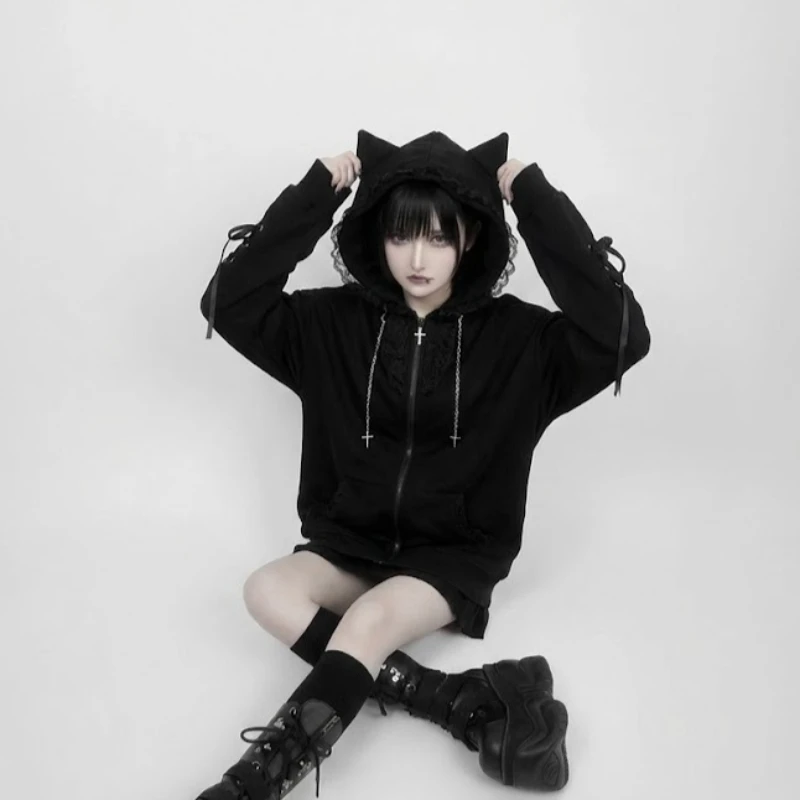 Субкультура японская ретро толстовка с длинными рукавами кошачьи уши кружевное украшение женская повседневная толстовка готический Y2K Harajuku осеннее пальто
Субкультура японская ретро толстовка с длинными рукавами кошачьи уши кружевное украшение женская повседневная толстовка готический Y2K Harajuku осеннее пальто