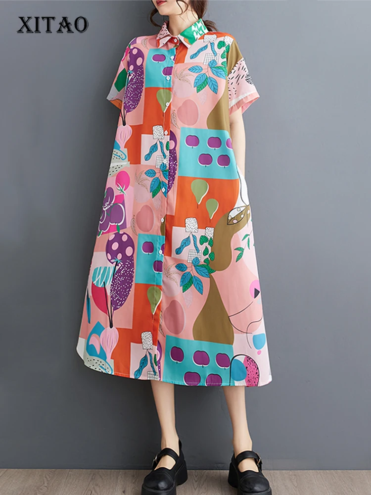 XITAO Print Patchwork Turn Down Collar Single Breasted Dress Slimming Casual Loose Temperament Street Trendy Women New DMJ4097
XITAO Print Patchwork Turn Down Collar Single Breasted Dress Slimming Casual Loose Temperament Street Trendy Women New DMJ4097