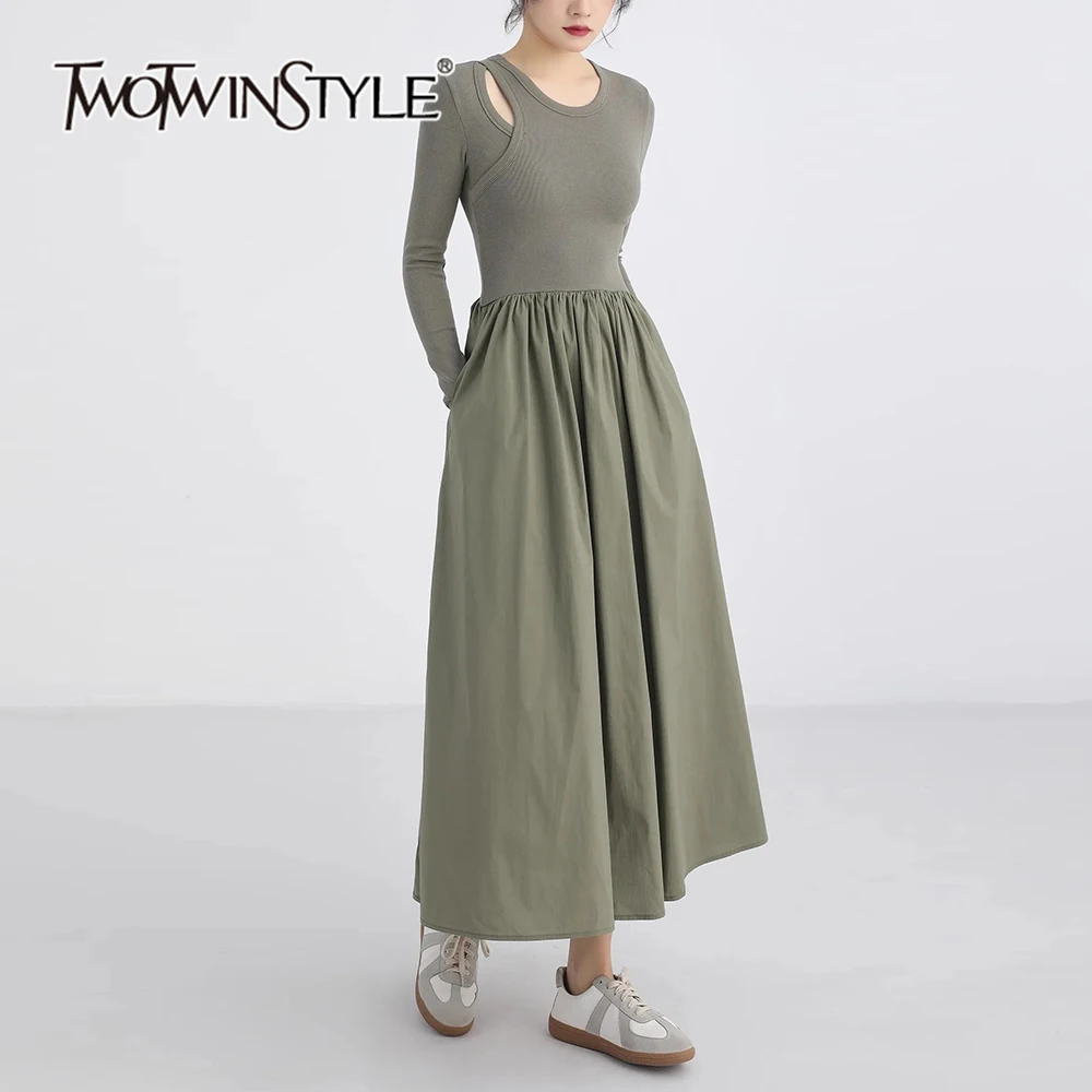 TWOTWINSTYLE Solid Hollow Out Dresses For Women Round Neck Long Sleeve High Waist Slimming Minimalist Dress Female Fashion New
TWOTWINSTYLE Solid Hollow Out Dresses For Women Round Neck Long Sleeve High Waist Slimming Minimalist Dress Female Fashion New