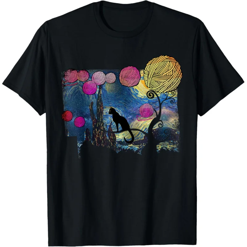 Ladies' casual T-shirt with abstract painting pattern of star night owlblack soft loose and comfortable short sleeved top
Ladies' casual T-shirt with abstract painting pattern of star night owlblack soft loose and comfortable short sleeved top 