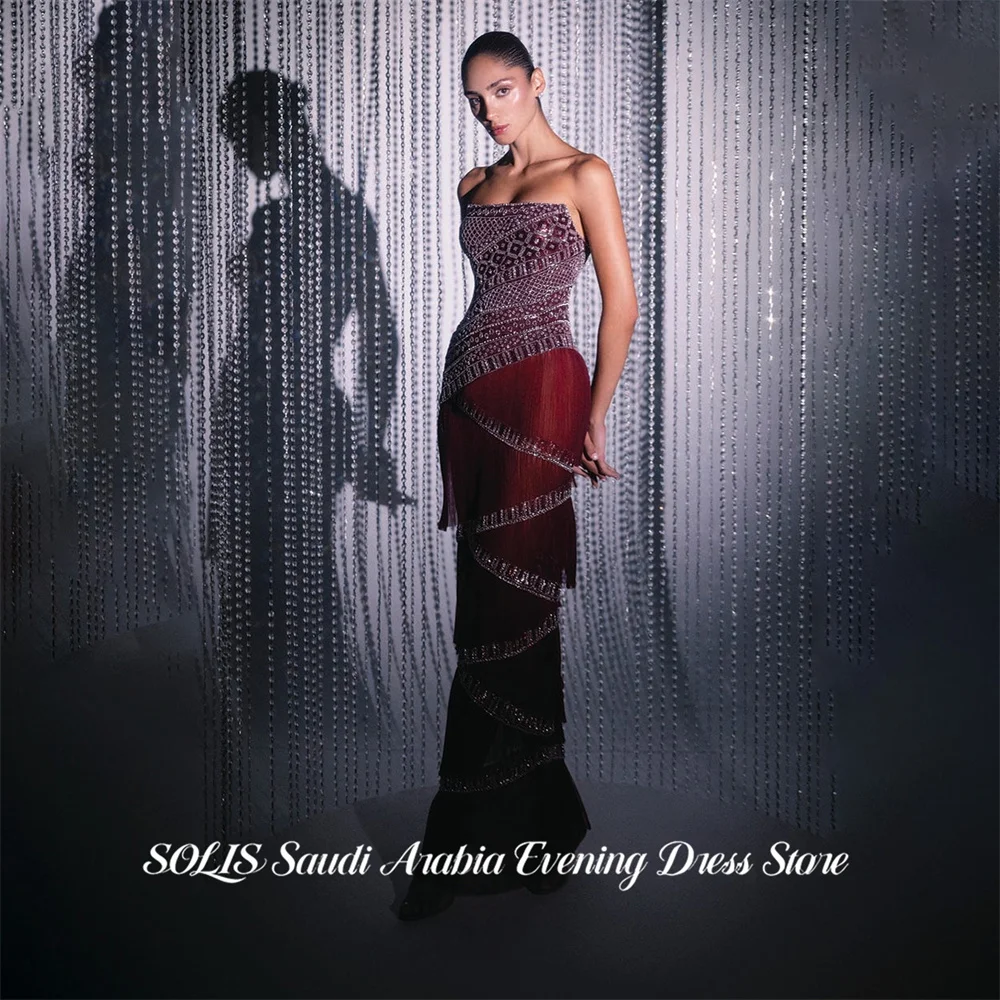 SOLIS Burgundy Prom Dress Strapless Sleeveless Celebrity Dress Glitter Sequin Women's Evening Dress for Gala Slim Fit Customized
SOLIS Burgundy Prom Dress Strapless Sleeveless Celebrity Dress Glitter Sequin Women's Evening Dress for Gala Slim Fit Customized