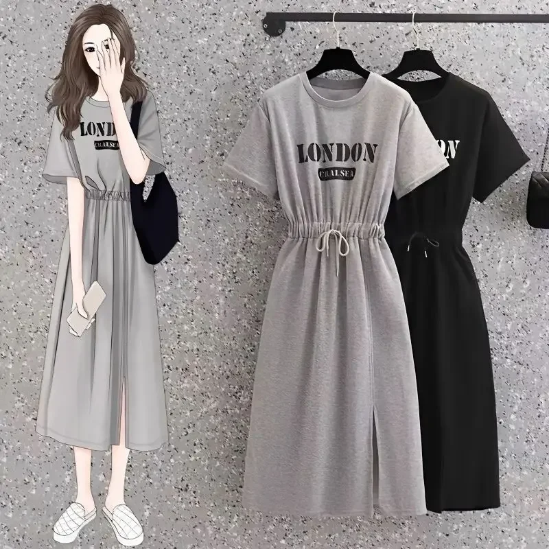 Summer Letter Printing Pleated Lacing Dress Round Neck Short Sleeve Loose Casual Dresses Fashion Simplicity Women Clothes B05
Summer Letter Printing Pleated Lacing Dress Round Neck Short Sleeve Loose Casual Dresses Fashion Simplicity Women Clothes B05
