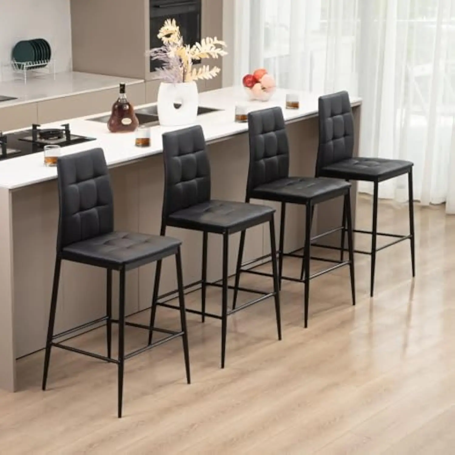 Bar Stools Set of 4, 26 Inch Modern Counter Height Bar Stools with Back and Footrest Upholstered Barstool Kitchen Chairs Accent
Bar Stools Set of 4, 26 Inch Modern Counter Height Bar Stools with Back and Footrest Upholstered Barstool Kitchen Chairs Accent