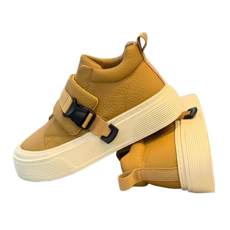 Men's Khaki High-Top Casual Shoes Buckle Strap Platform Non-Slip Textured Leather Sneakers for Daily Wear
Men's Khaki High-Top Casual Shoes Buckle Strap Platform Non-Slip Textured Leather Sneakers for Daily Wear