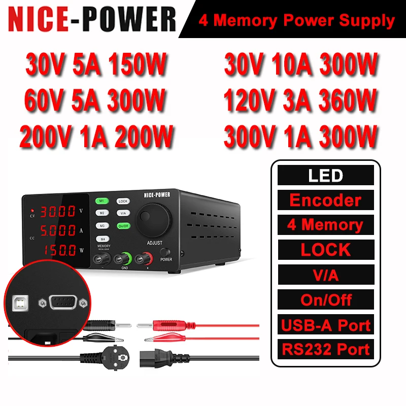 RS232 USB Port Laboratory Adjustable 30V 10A 60V 5A Regulator Bench Source Power 4 Sets OF Storage Programmable DC Power Supply
RS232 USB Port Laboratory Adjustable 30V 10A 60V 5A Regulator Bench Source Power 4 Sets OF Storage Programmable DC Power Supply