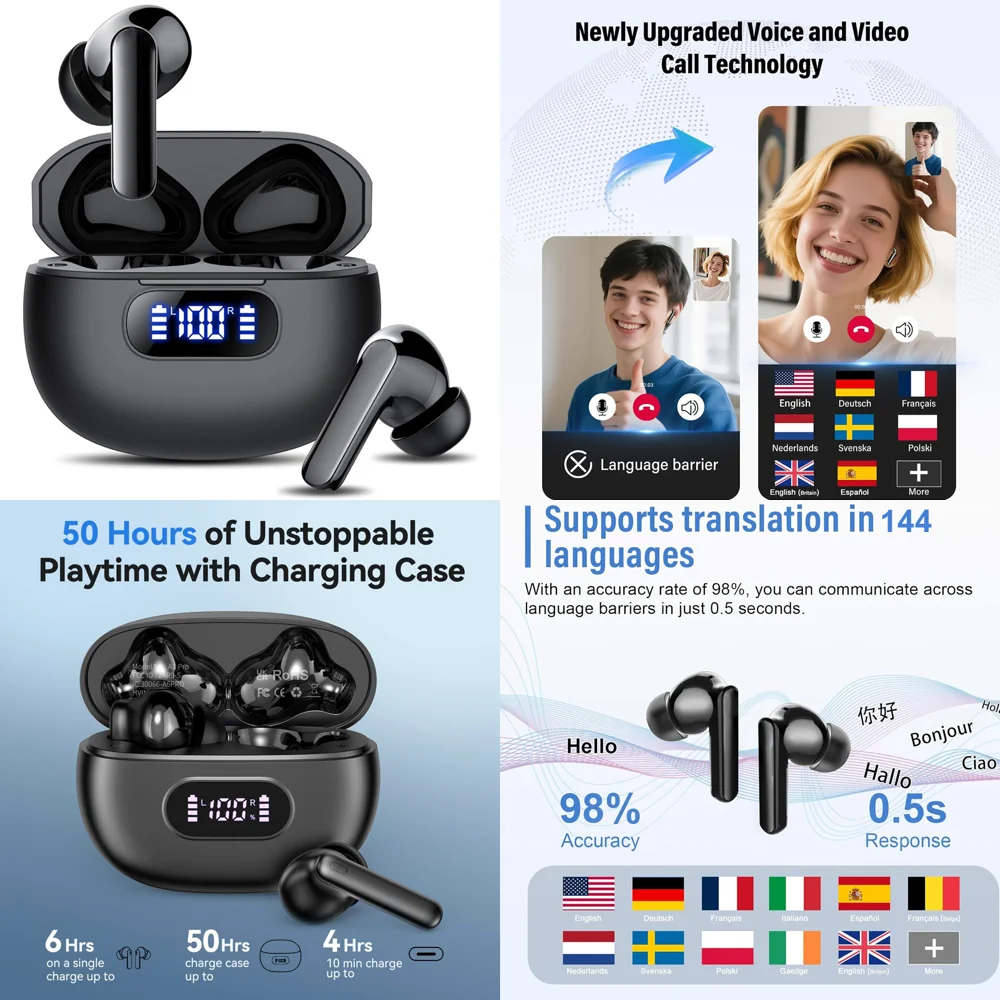 Hot-selling Trending Headphones Wireless BT 5.4 TWS Clear Calls Headphone with AI Language Translation Earbuds for Travel
Hot-selling Trending Headphones Wireless BT 5.4 TWS Clear Calls Headphone with AI Language Translation Earbuds for Travel