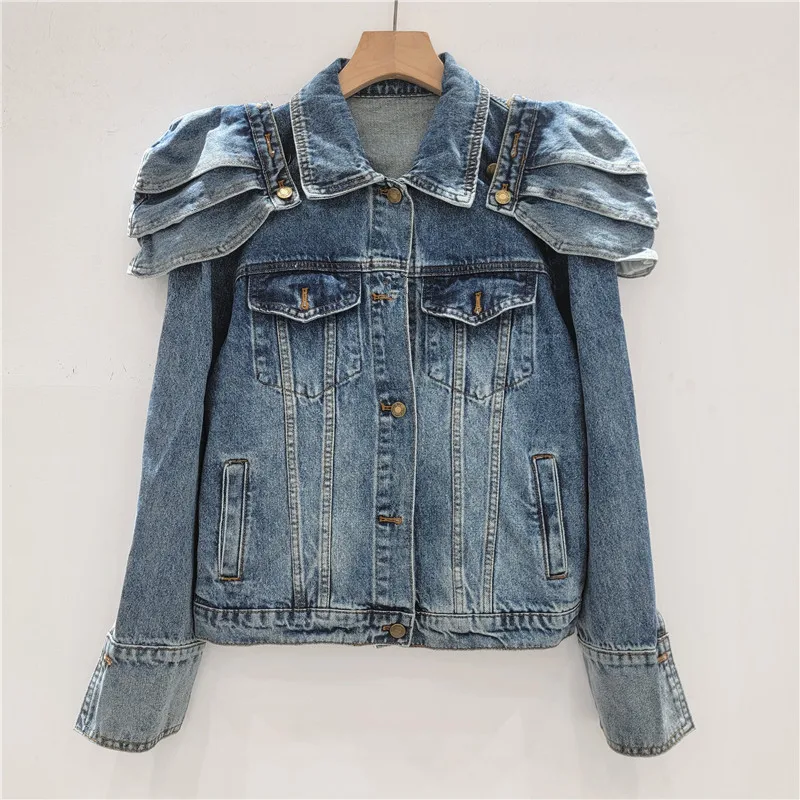 Women Retro Pleated Patchwork Denim Jacket Spliced Jeans Coat with Pleated Shoulder Pad Cowboy Cardigan Single-breasted Tops
Women Retro Pleated Patchwork Denim Jacket Spliced Jeans Coat with Pleated Shoulder Pad Cowboy Cardigan Single-breasted Tops