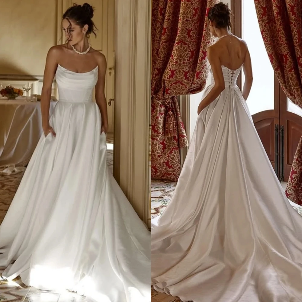 Customized Simple Strapless Evening Dress and Formal Satin Special Occasion Gowns and Temperament Sleeveless Wedding Dresses
Customized Simple Strapless Evening Dress and Formal Satin Special Occasion Gowns and Temperament Sleeveless Wedding Dresses
