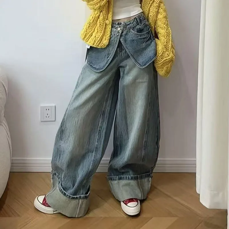 Women's Jeans, Vintage Double-Waistband Wide-Leg Pants, Faux Two-Piece Loose-Fit Relaxed Long Style, 2026 Spring New Arrival,
Women's Jeans, Vintage Double-Waistband Wide-Leg Pants, Faux Two-Piece Loose-Fit Relaxed Long Style, 2026 Spring New Arrival,