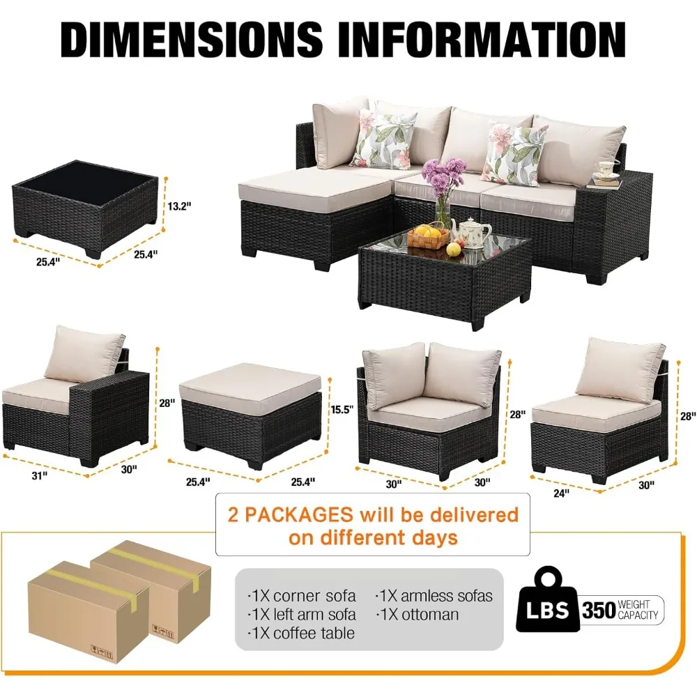 5 Pieces Patio Furniture Set, All-Weather Outdoor Wicker Sectional Sofa Rattan Patio Seating Sofa, Garden Furniture Sets
5 Pieces Patio Furniture Set, All-Weather Outdoor Wicker Sectional Sofa Rattan Patio Seating Sofa, Garden Furniture Sets