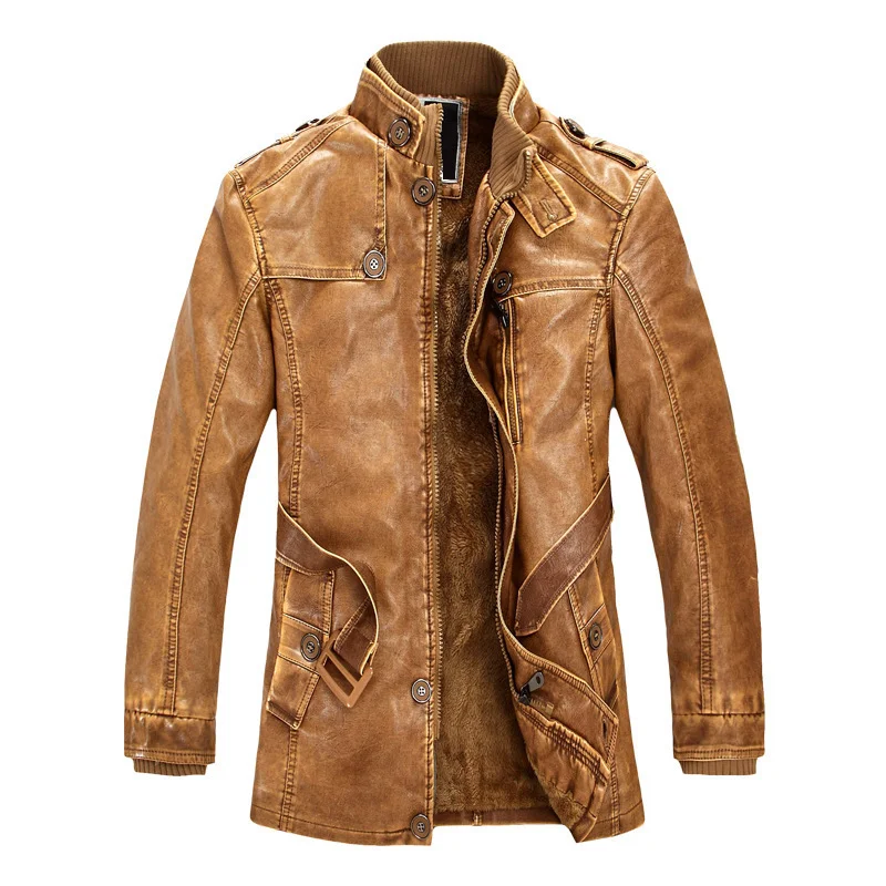 European and American mid length standing collar PU leather jacket, washed men's motorcycle leather jacket, plush jacket
European and American mid length standing collar PU leather jacket, washed men's motorcycle leather jacket, plush jacket