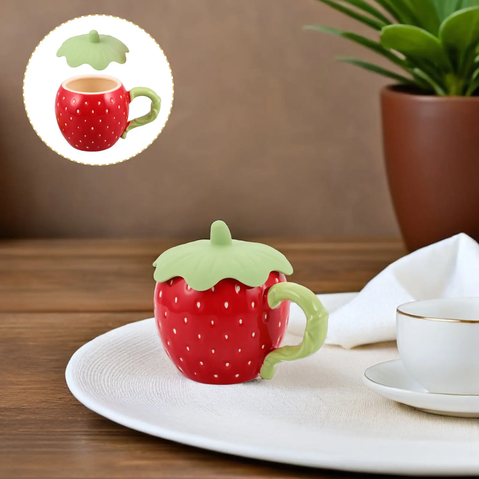 Ceramic Strawberry Coffee Mug with Lid Handmade Fruit Shaped Porcelain Water Cup Cute Drinking Cup for Women Travel Office Gift
Ceramic Strawberry Coffee Mug with Lid Handmade Fruit Shaped Porcelain Water Cup Cute Drinking Cup for Women Travel Office Gift