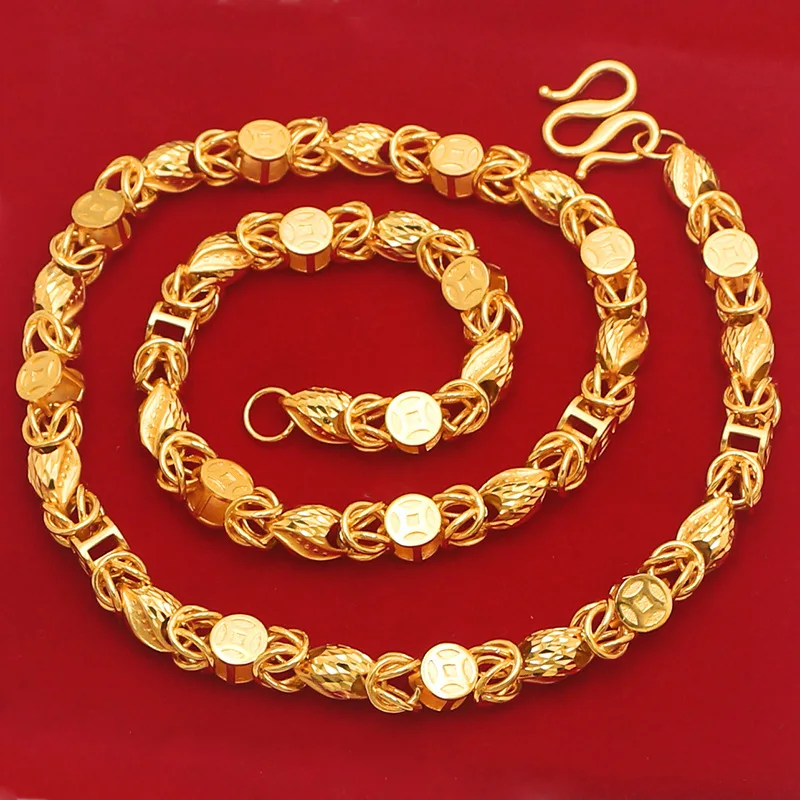 Золотое ожерелье из 24-каратного золота 9999 пробы с медными монетами-оливками 10 мм и цилиндрическими бусинами
Золотое ожерелье из 24-каратного золота 9999 пробы с медными монетами-оливками 10 мм и цилиндрическими бусинами