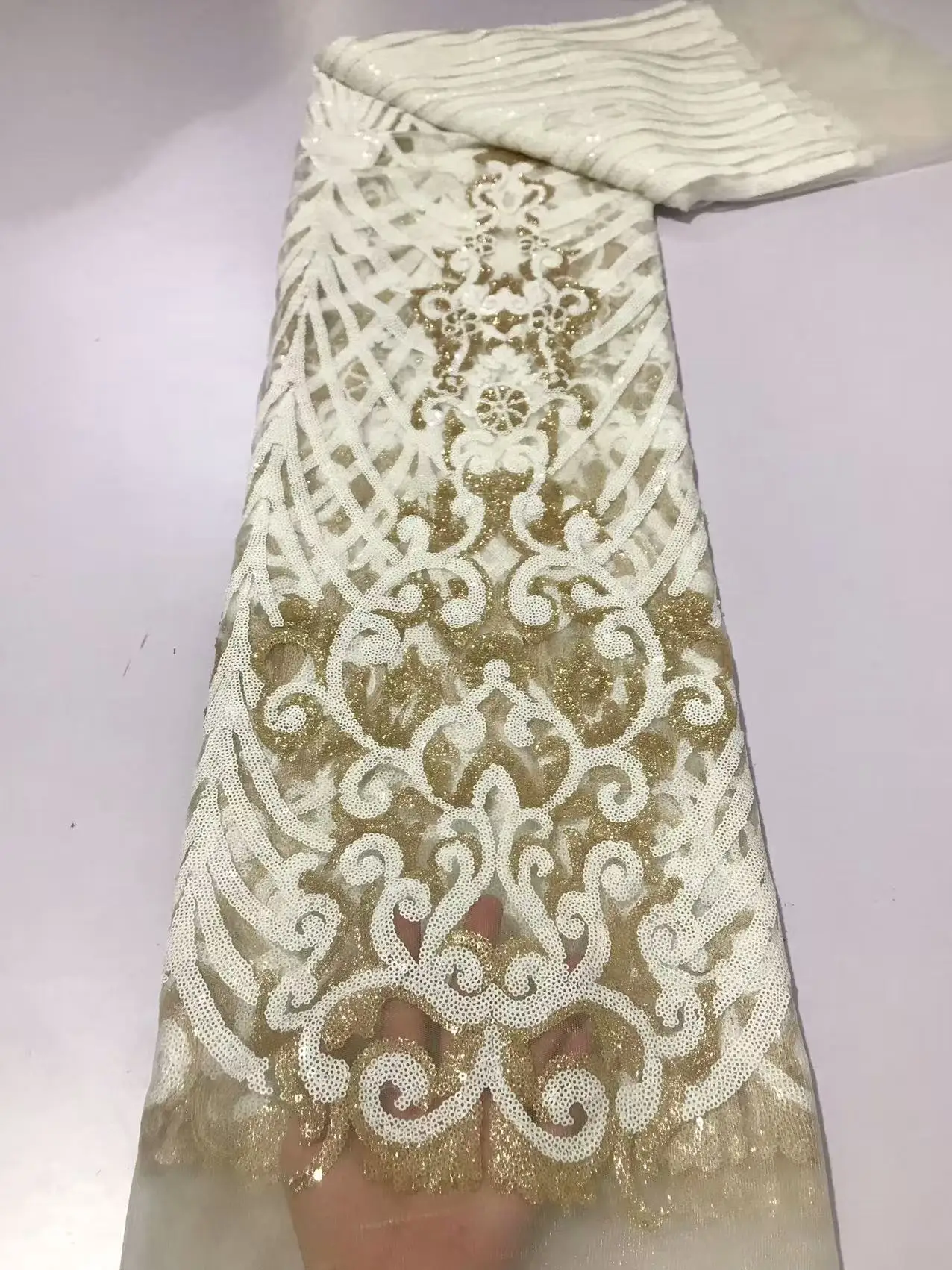Luxury 2026 Latest White Sequin Lace Fabric Geometric Pattern African Lace Fabric Clothing Wedding Dress Designer Sewing M279-1
Luxury 2026 Latest White Sequin Lace Fabric Geometric Pattern African Lace Fabric Clothing Wedding Dress Designer Sewing M279-1