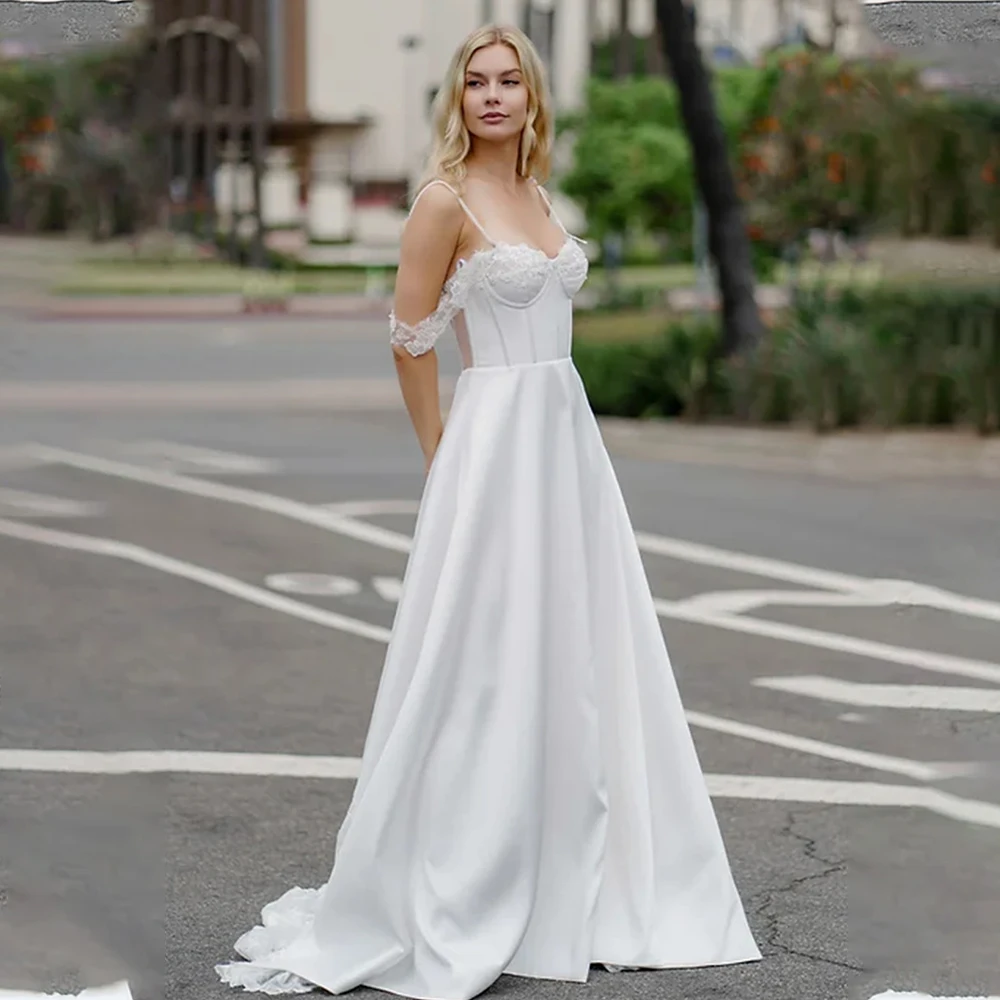 Modern Off The Shoulder Lace Straps 3D Flower Satin A Line Wedding Dresses Bridal Grown 2025 Vestido De Noival
Modern Off The Shoulder Lace Straps 3D Flower Satin A Line Wedding Dresses Bridal Grown 2025 Vestido De Noival