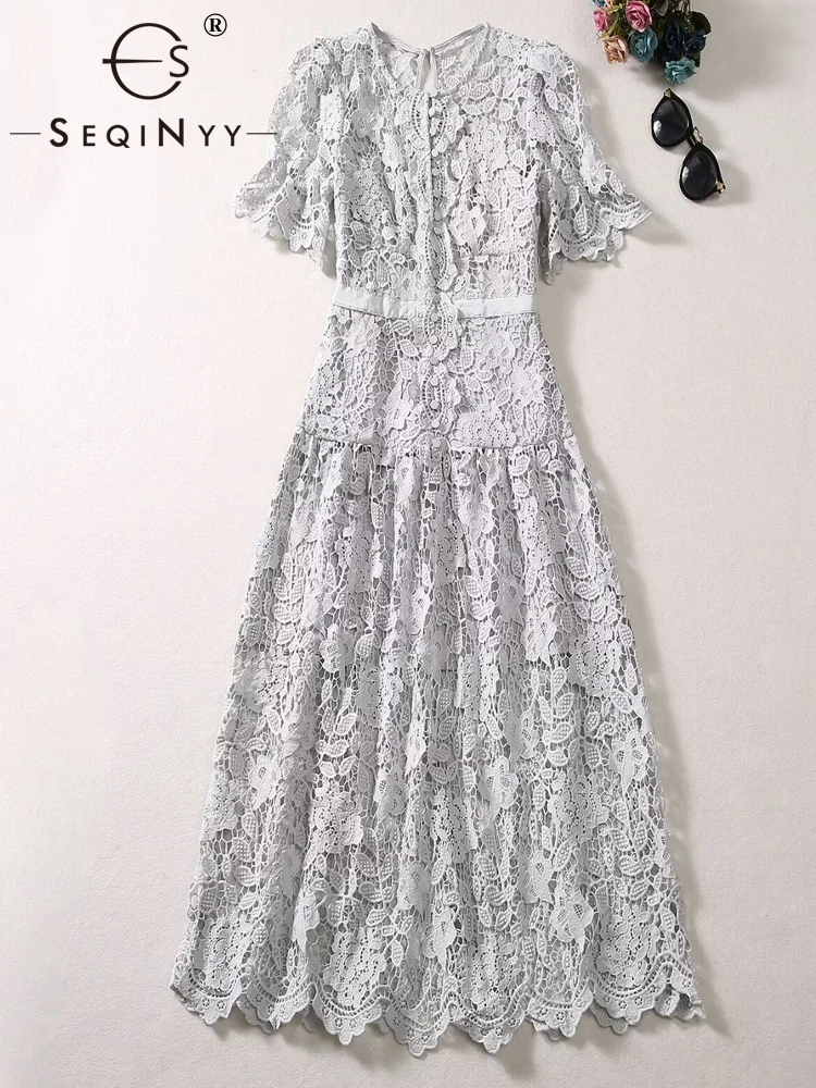 SEQINYY Elegant Midi Dress Summer Spring New Fashion Design Women Runway Short Sleeve Hollow Out Flower Lace A-Line Slim
SEQINYY Elegant Midi Dress Summer Spring New Fashion Design Women Runway Short Sleeve Hollow Out Flower Lace A-Line Slim