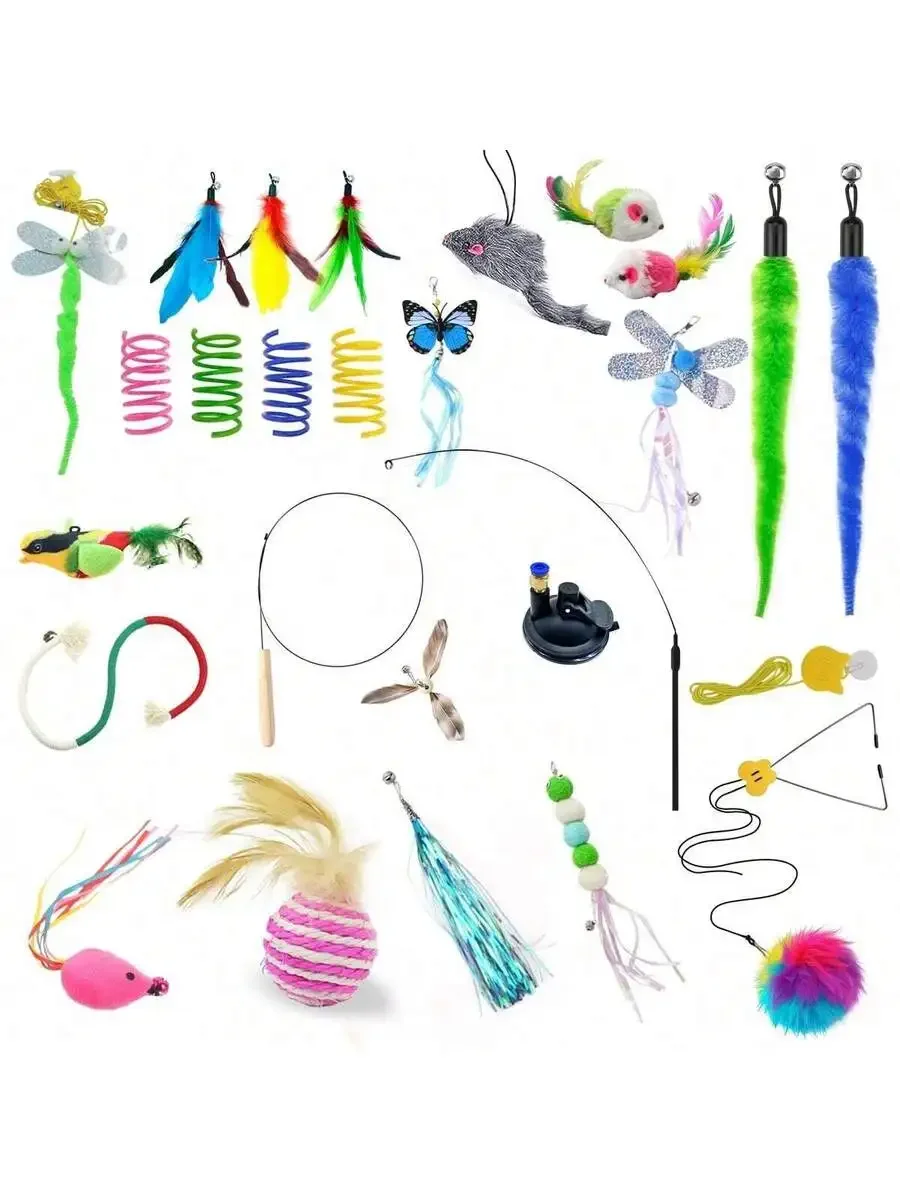 25PCS Cat Toy Set With Teaser Wand And Replaceable Interactive Toys
25PCS Cat Toy Set With Teaser Wand And Replaceable Interactive Toys
