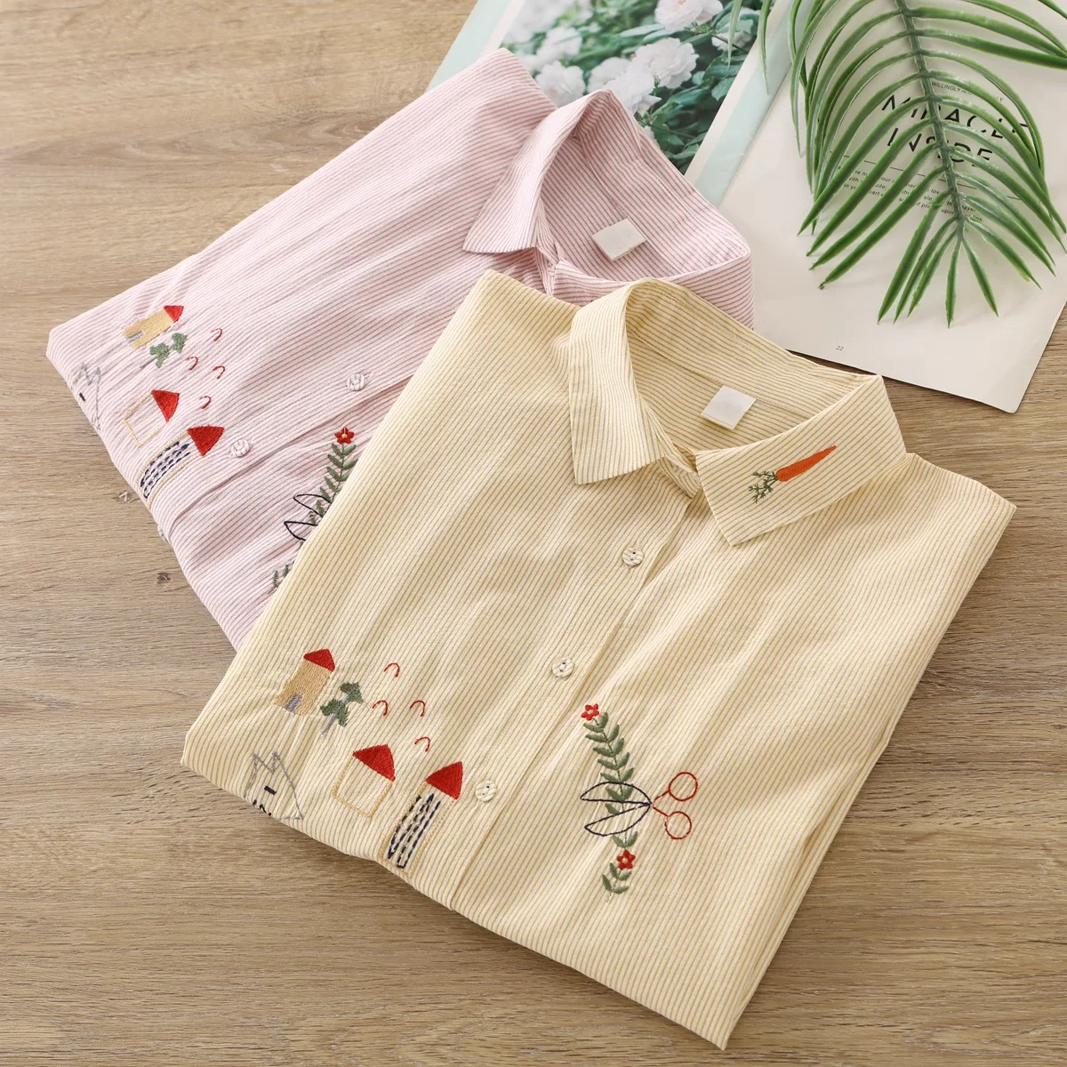 100% Cotton yellow pink striped shirt for women spring cartoon carrot castle embroider blouses Vintage Japanese clothing
100% Cotton yellow pink striped shirt for women spring cartoon carrot castle embroider blouses Vintage Japanese clothing