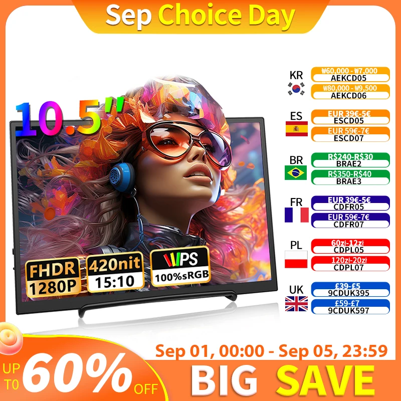 10.5 inch Portable Monitor 1280P 100%SRGB 420cd/m2 With dual speakers Mini HDMI interface For Laptop PC PS4 Game Console
10.5 inch Portable Monitor 1280P 100%SRGB 420cd/m2 With dual speakers Mini HDMI interface For Laptop PC PS4 Game Console