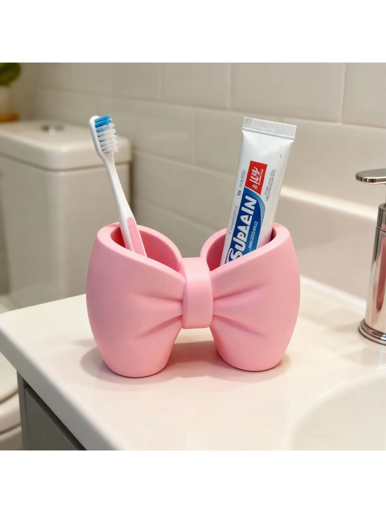 Cute Bow Plastic Toothbrush Holder, multifunctional as pen holder, no installation needed for bathroom and bedroom home decorati
Cute Bow Plastic Toothbrush Holder, multifunctional as pen holder, no installation needed for bathroom and bedroom home decorati