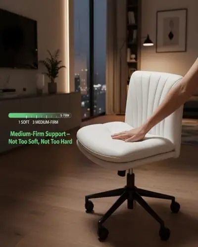 Light Beige PU Leather Armless Swivel Office Chair With Casters, Medium-Firm Cushion For Home, Bedroom, Makeup Desk, Compact
Light Beige PU Leather Armless Swivel Office Chair With Casters, Medium-Firm Cushion For Home, Bedroom, Makeup Desk, Compact